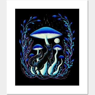 Wolf with blue mushrooms Posters and Art